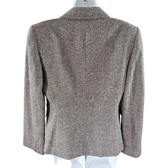 Tahari Arthur Levine Brown Two-Button Zipper Pocket Wool Silk Blazer Size 10 - Picture 2 of 7